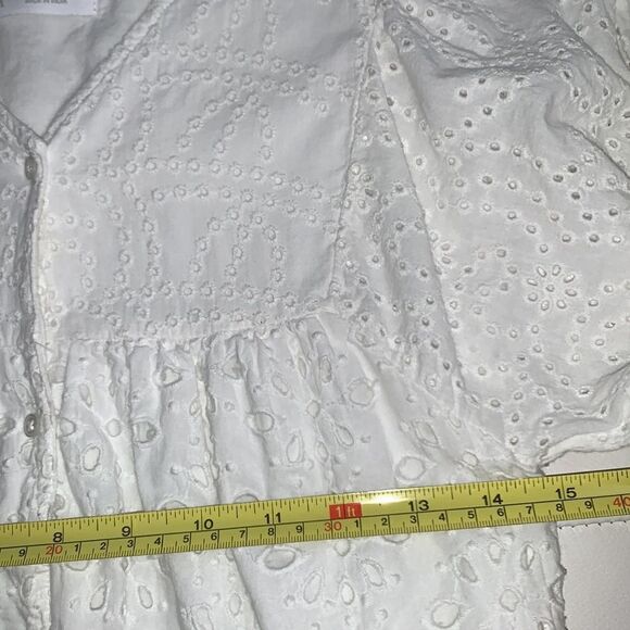 Zara Cotton Sewing V- Neck Buttons Front Tiered Mini Dress Size 9 - Picture 5 of 11